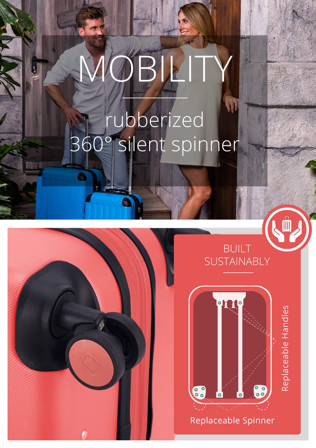 Premium Coral 55cm Carry-On Luggage - Lightweight & Durable Hand Luggage for Travel, Business Trips & Weekend Getaways