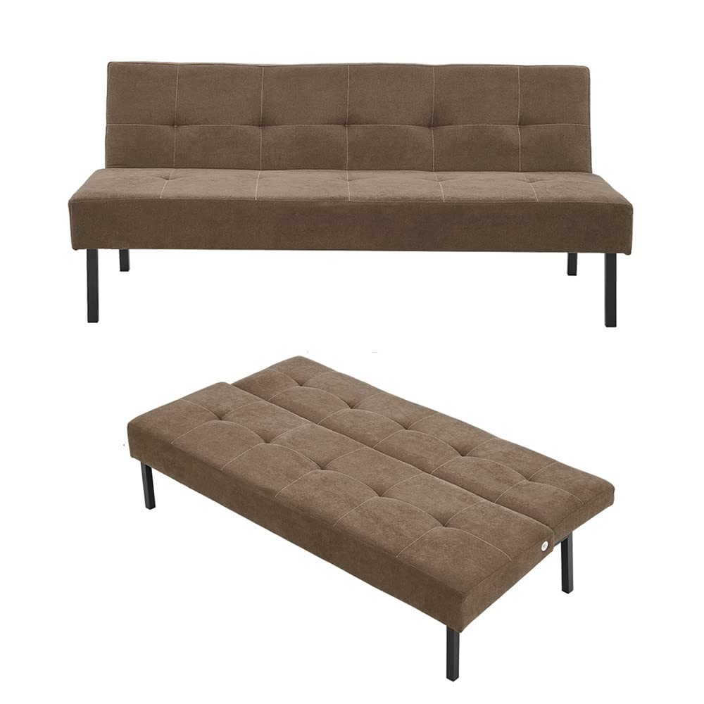 Panana Convertible Futon Sofa Bed - Linen Upholstered Reversible Loveseat Sleeper for Small Spaces, Foldable Daybed & Guest Bed - Perfect for Apartments, Dorms, Living Rooms & Bonus Rooms (Brown) - Ideal for Studio Living, Overnight Guests & Space-Saving Solutions