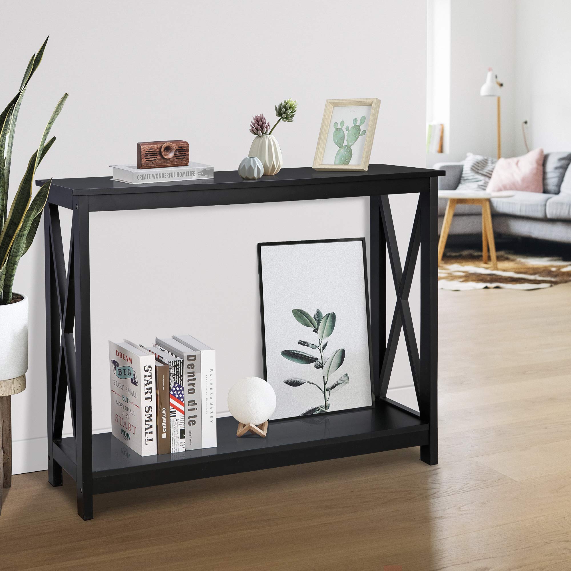 ZENY 2-Tier Console Table - Narrow Entryway Sofa Table with Shelves for Hallway, Foyer & Living Room - Modern Black Entrance Table for Small Spaces & Home Decor