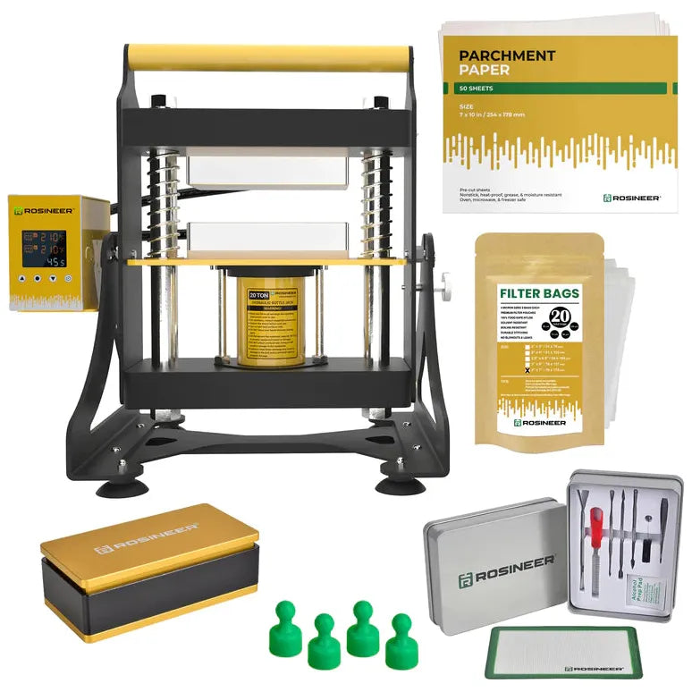 Rosineer Swing 20 Ton Hydraulic Rosin Press Kit with Pre-Press Mold & Accessories - Perfect for Home DIY Rosin Extraction, Essential Oil Production, and Concentrate Making