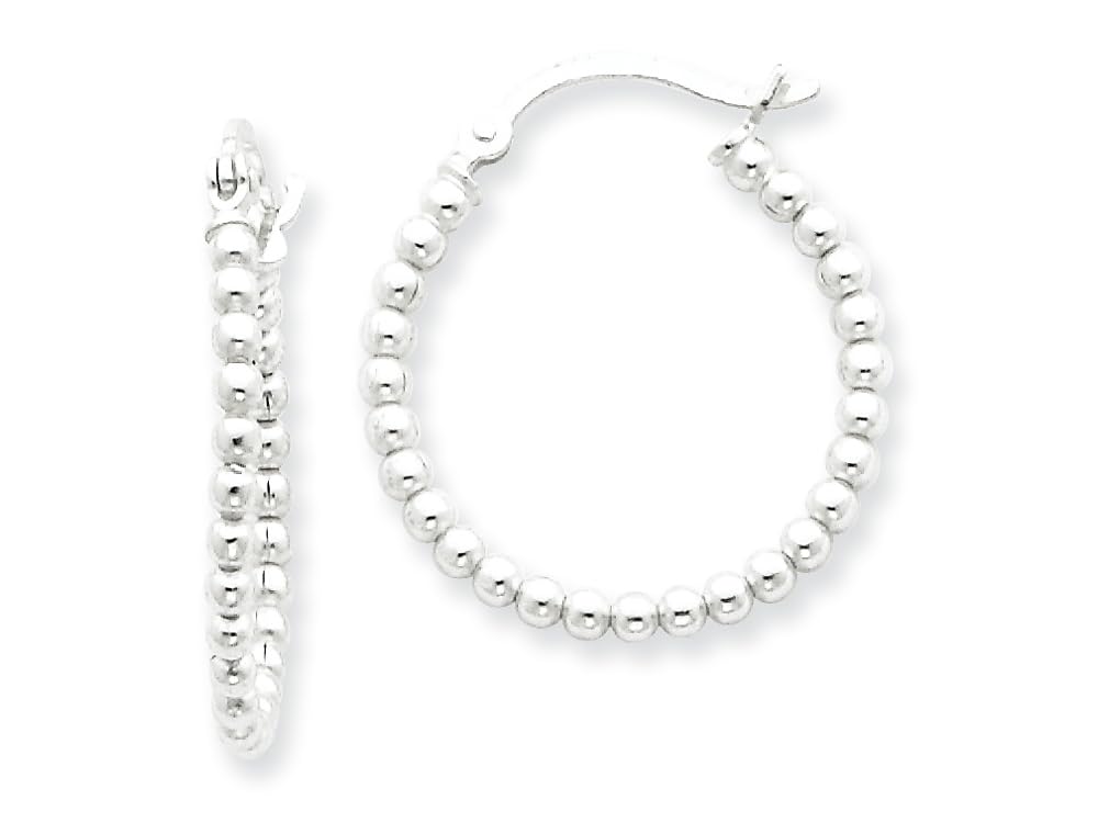 Sterling Silver Polished Beaded Hoop Earrings for Women - Elegant & Durable Jewelry for Everyday Wear, Parties & Special Occasions