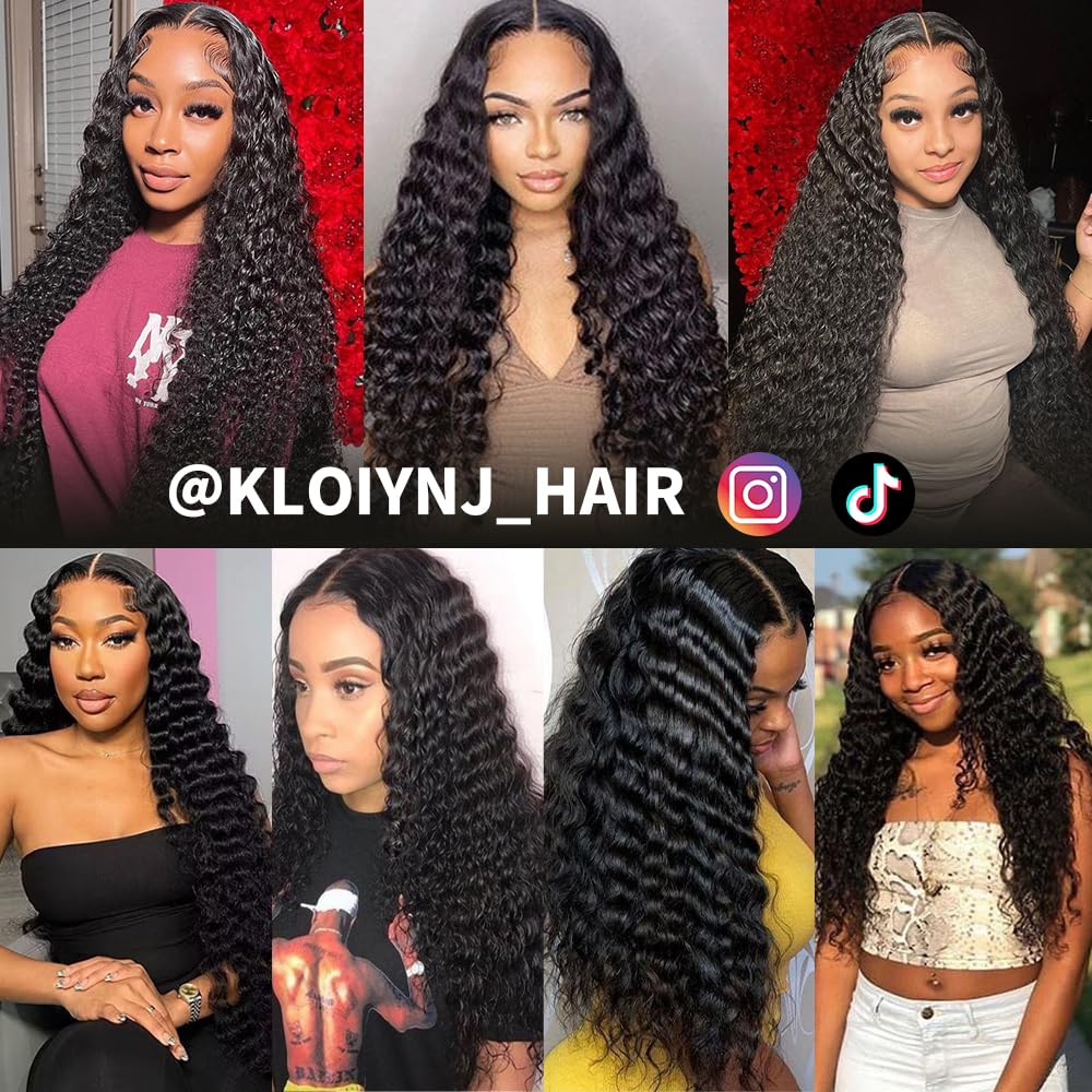 U Part Wigs Human Hair for Black Women - 250% Density Brazilian Deep Wave Clip-in Half Wig | Glueless V Part Wigs with Pre-Plucked Natural Hairline | 22 Inch Full Head Human Hair Wig for Daily Wear & Special Occasions
