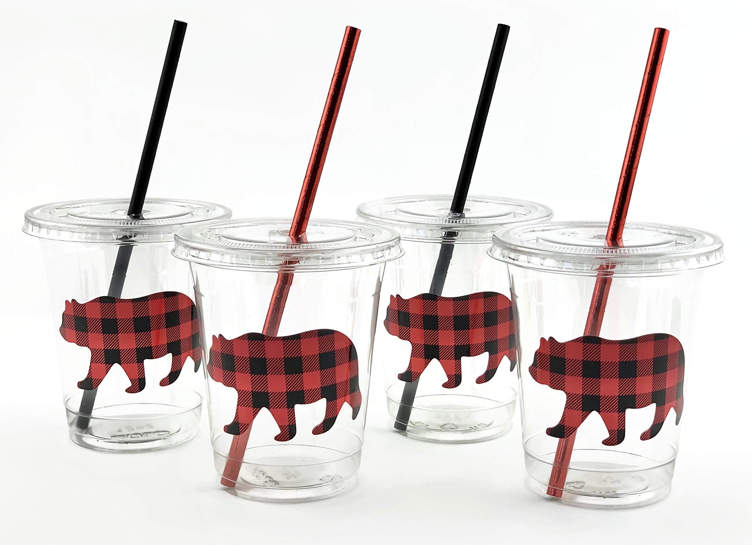 Buffalo Plaid Bear Baby Shower Cups - 12 Pack Lumberjack Themed Party Cups for Birthday, Baby Shower & Rustic Events - Perfect for Outdoor Picnics, Camping & Cabin Celebrations