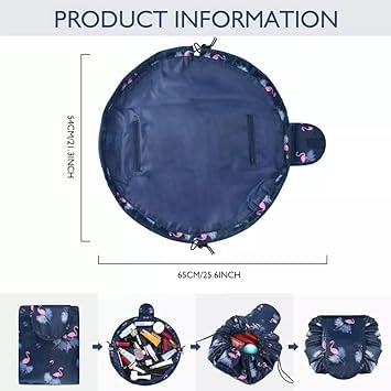 Flywind Stylish Portable Lazy Cosmetic Bag with Drawstrings | Waterproof Makeup Pouch for Women & Girls | Large Capacity Travel Toiletry Bag | Perfect for Gym, Beach, Vacation (Navy Flamingo)
