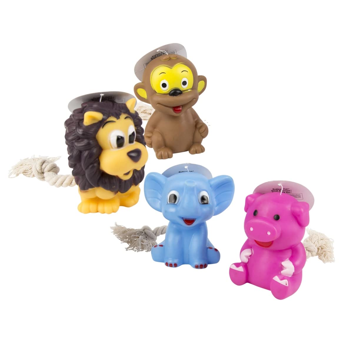 Durable Vinyl Dog Chew Toys - 4 Pack Animal Assortment for Small & Large Breeds - Perfect for Teething, Playtime & Training