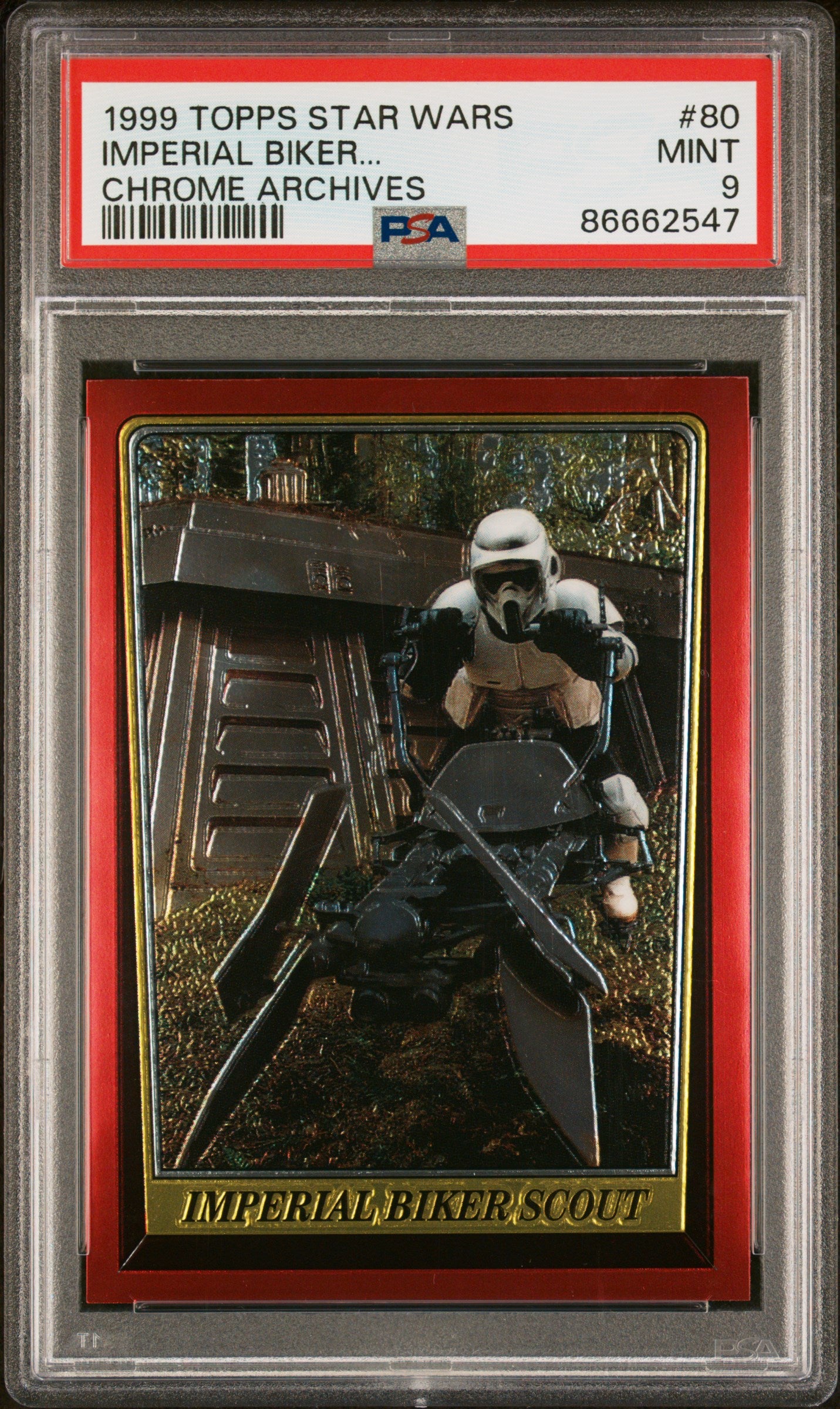 1999 Topps Chrome Star Wars Chrome Archives Imperial Biker Scout PSA 9 Mint Condition - Rare Collectible Trading Card for Fans & Investors | Perfect for Display, Gifting, and Star Wars Memorabilia Collections