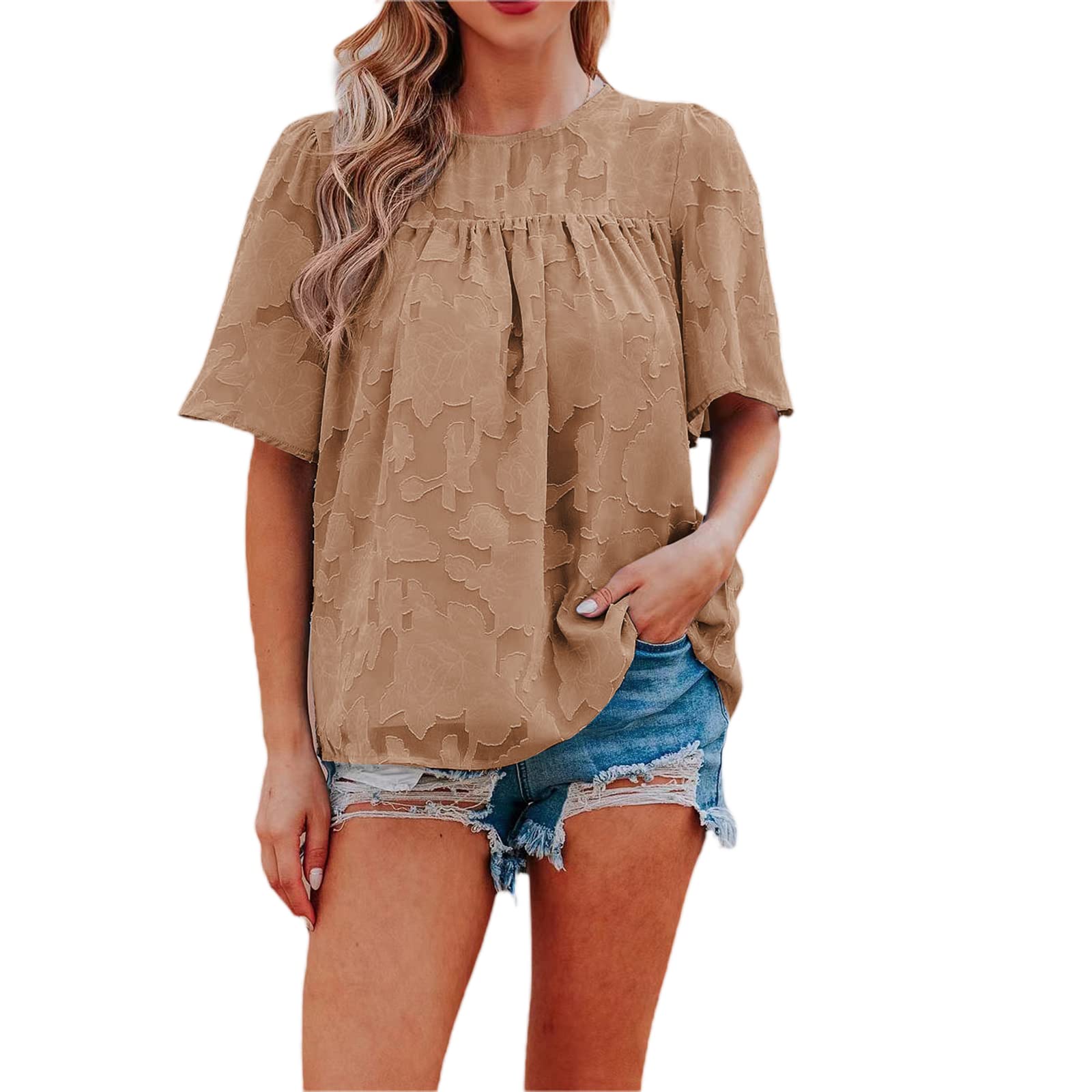 Women's Summer Chiffon T-Shirts - Flared Sleeve Crew Neck Blouses with Prints, Casual Loose Streetwear Tops for Beach, Vacation & Everyday Wear