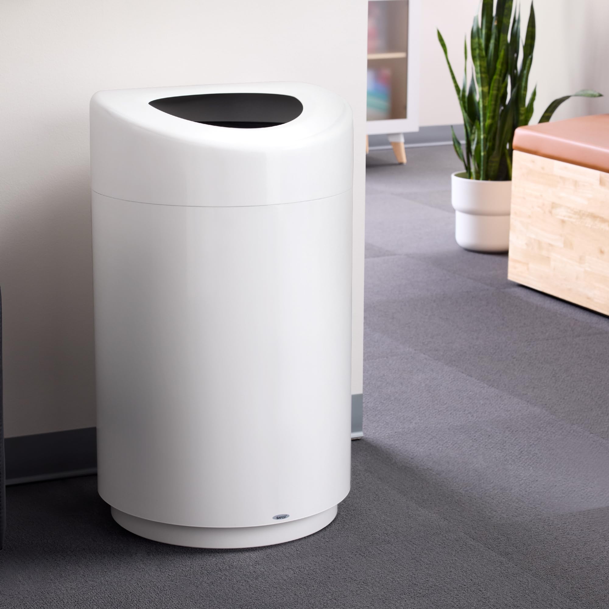 Safco 30 Gallon Stainless Steel Open Top Trash Can - Modern White Garbage Bin for Kitchen, Office, Bathroom & Indoor Use - Durable & Stylish Waste Container for Home & Commercial Spaces