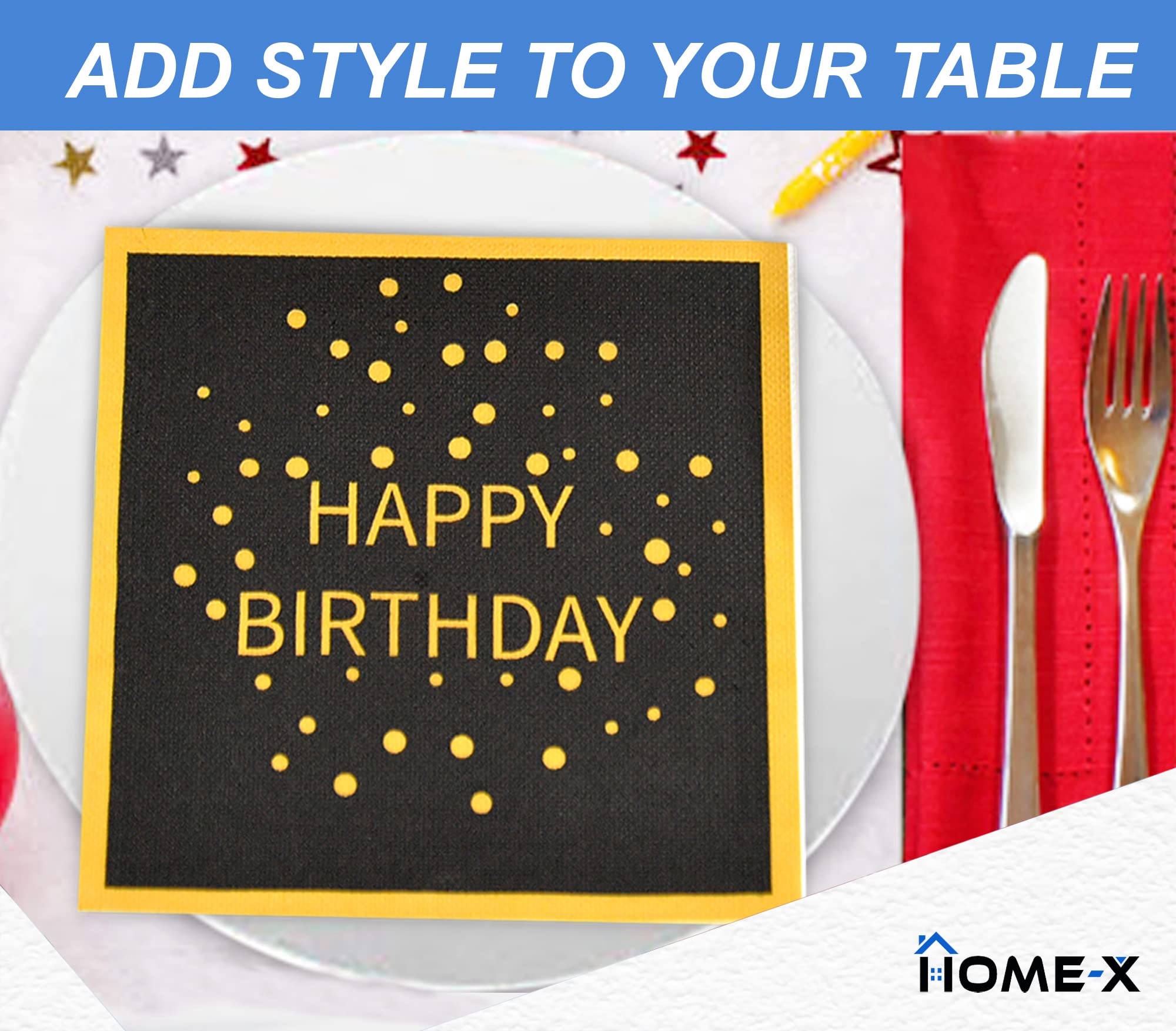 Happy Birthday Black and Gold Paper Napkins - 48 Count, 6.5