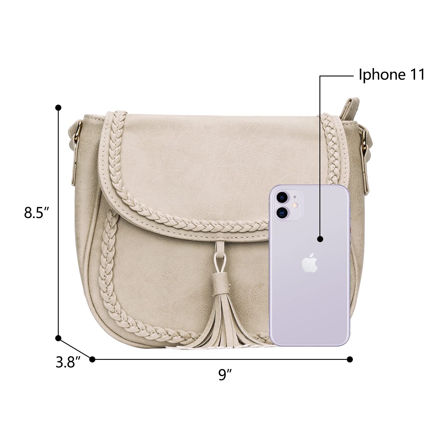 KKXIU Women's Casual Flap Saddle Crossbody Bag with Tassel - Stylish Leather Purse for Everyday Use, Travel & Shopping