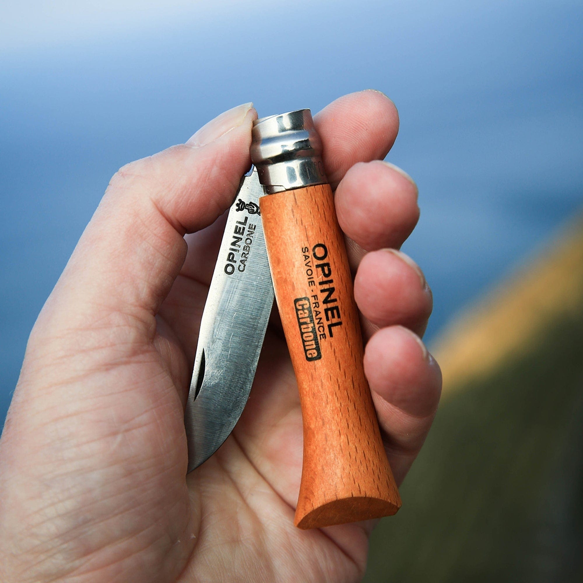 Opinel No.08 Carbon Steel Folding Pocket Knife with Leather Sheath - Outdoor Camping, Hiking, Survival & Everyday Carry (EDC) Tool