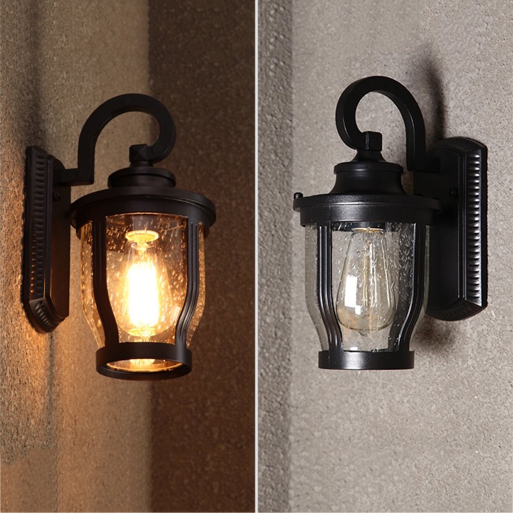 Mediterranean Style Wall Mounted Light - Raindrop Glass Lantern with E27 Socket, Traditional Outdoor Security Lighting for Courtyard, Villa & Street | Weatherproof Exterior Sconce for Porch, Garden & Reading Areas