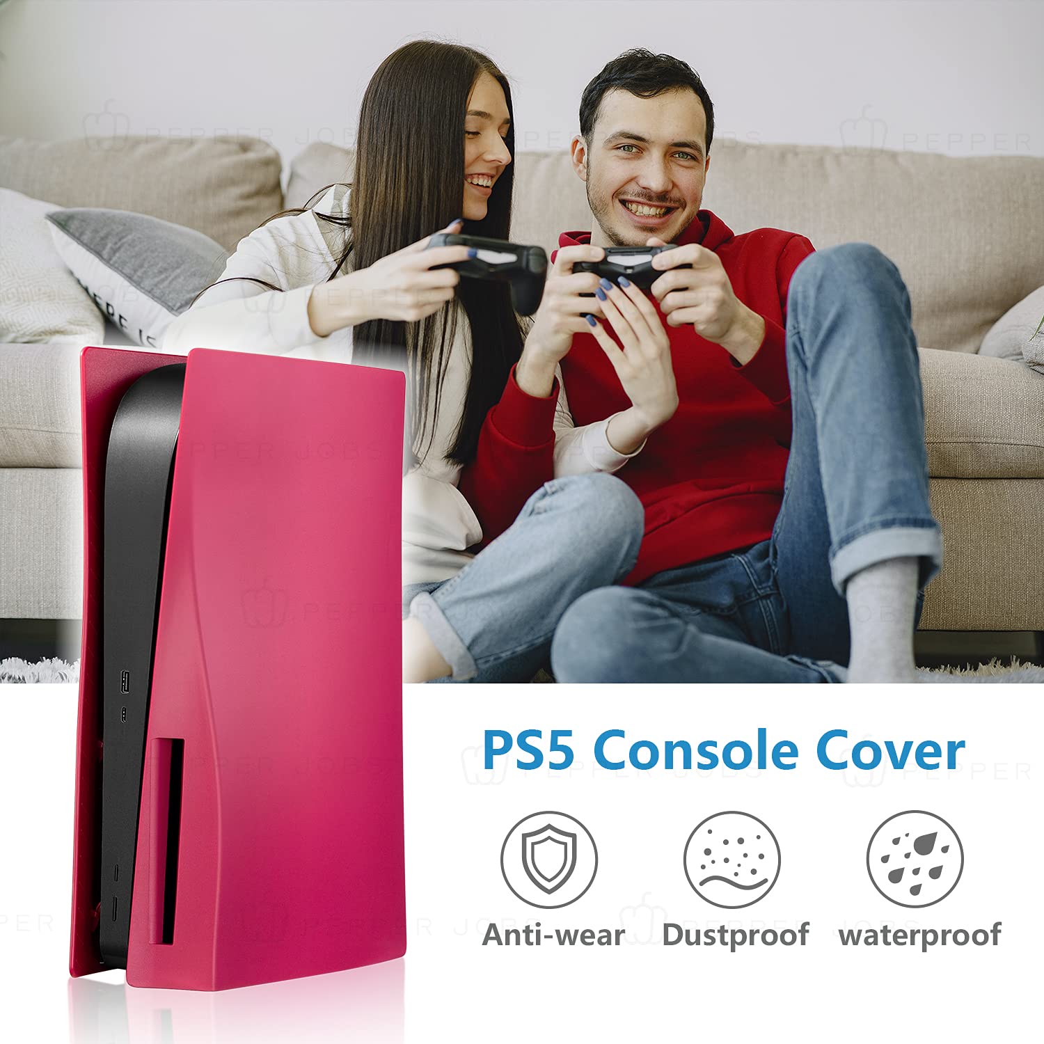 Premium Shockproof PS5 Console Cover - Hard ABS Anti-Scratch Dustproof Protective Case Replacement Shell for PlayStation 5 Disc Edition (Pink) - Perfect for Gaming Setups & Display Protection