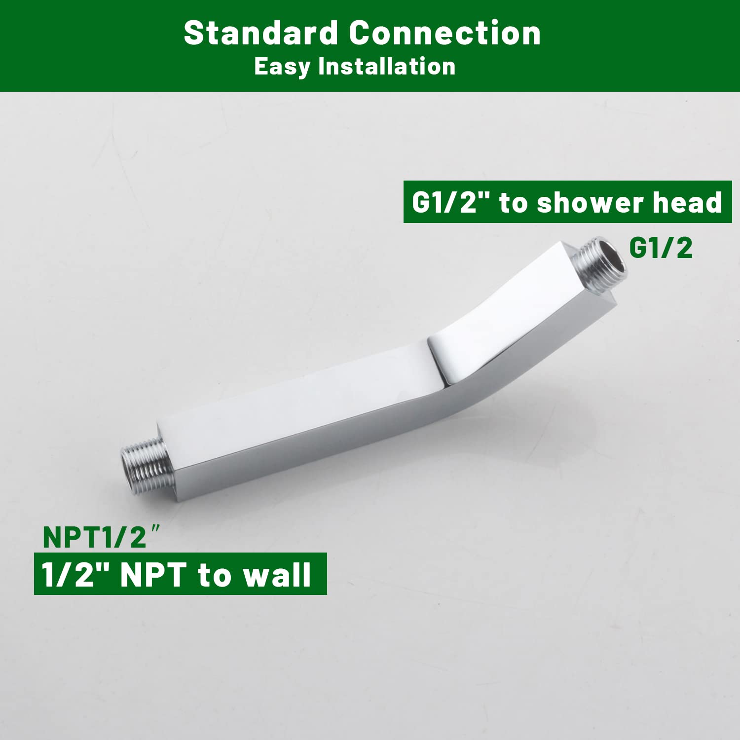 8 Inch Square Wall Mount Shower Arm with Flange - Chrome Shower Extension Arm for Fixed Showerhead | Bathroom Upgrade for Modern & Space-Saving Showers