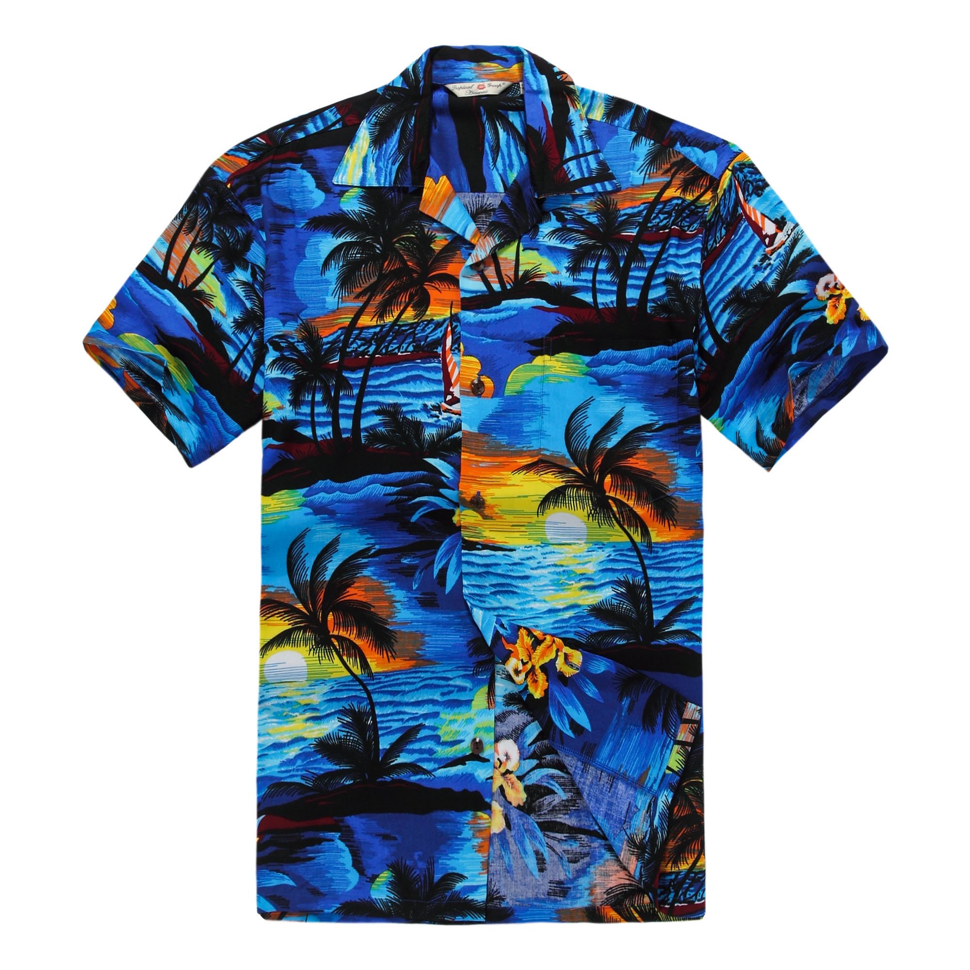 Hawaiian Luau Shirt for Men & Boys - Sunset Blue Tropical Aloha Shirt | Beach Party, Summer Vacation & Hawaiian Theme Outfit