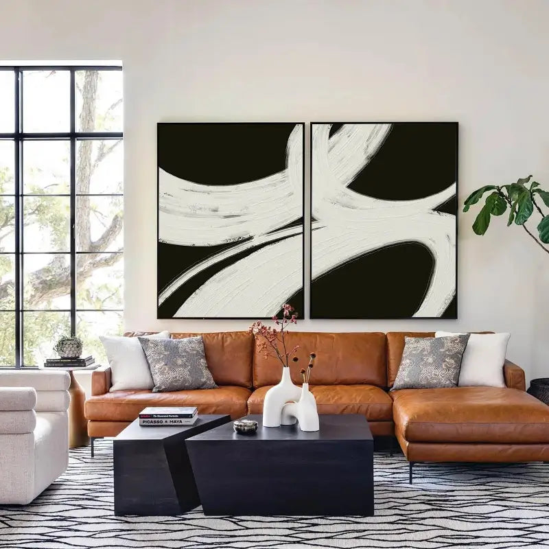 Abstract Tranquility Wall Art Set of 2 - Modern Minimalist Canvas Prints for Living Room, Bedroom & Office Decor #WS014