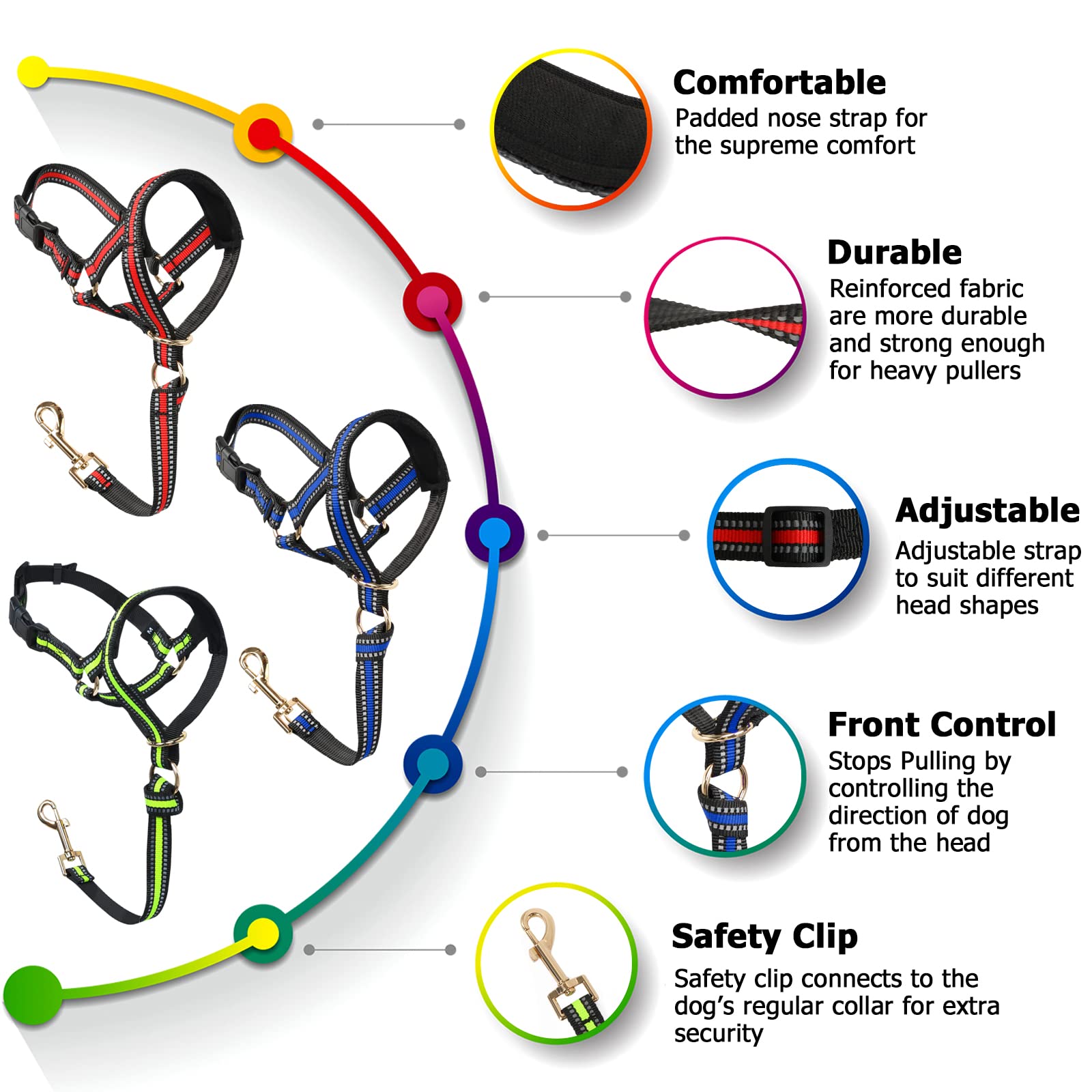 No Pull Dog Muzzle Leash for Aggressive Large Dogs - Adjustable Head Halter Harness to Stop Pulling & Choking (XL, Red) - Perfect for Walks, Training & Controlling Strong Pullers Safely