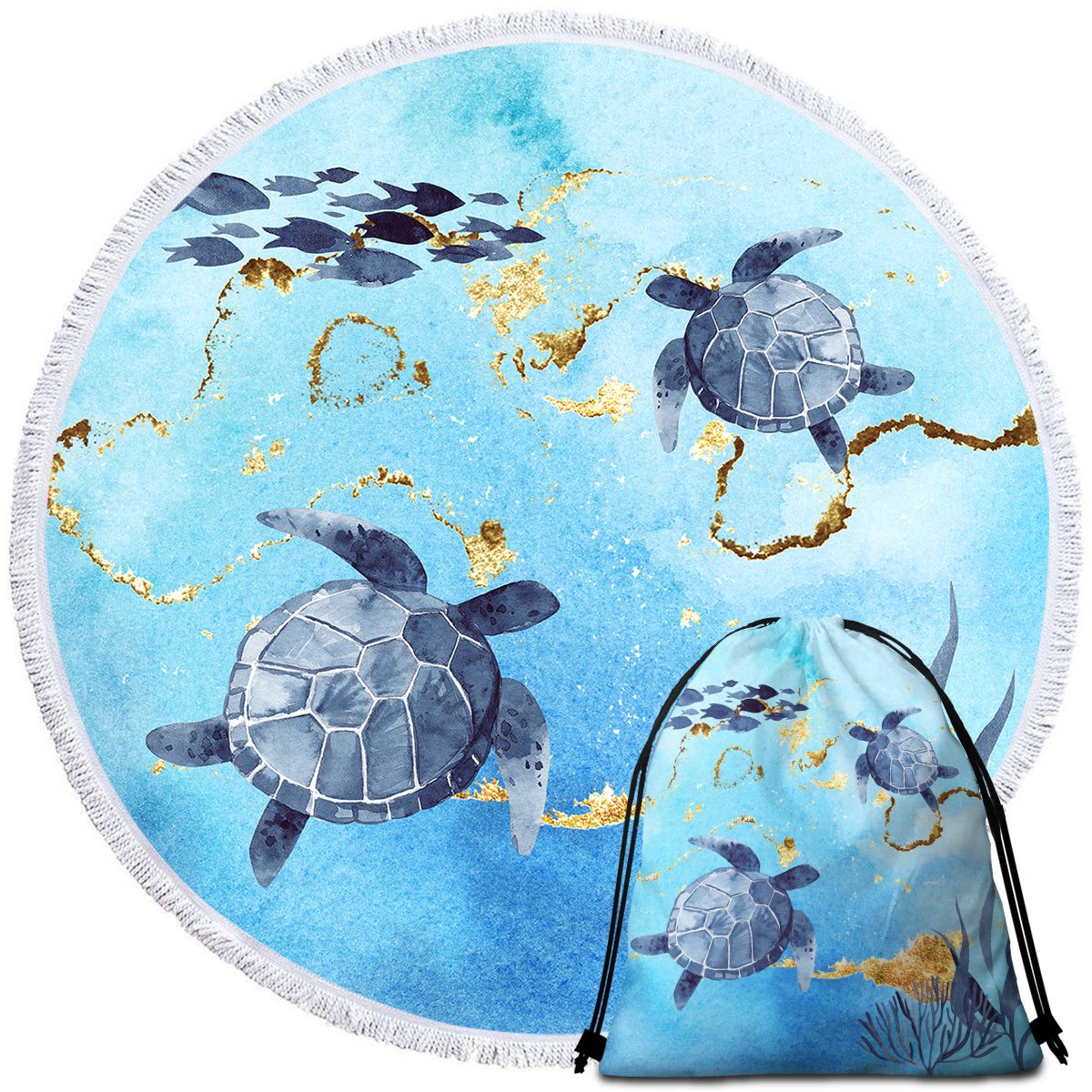 Golden Sea Turtle Bay Round Beach Towel - Large 60