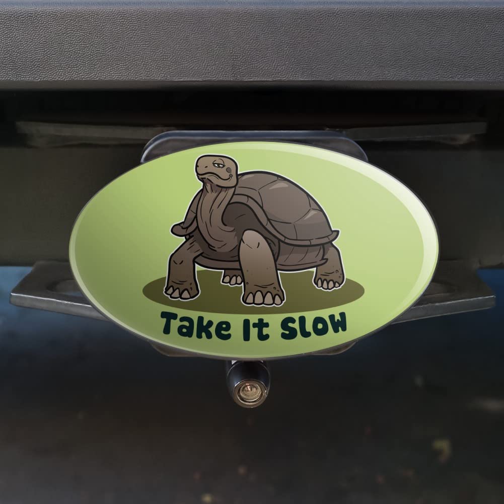 Tortoise 'Take It Slow' Turtle Oval Tow Trailer Hitch Cover Plug Insert - Durable Hitch Protector for Trucks & SUVs - Perfect for Road Trips & Camping Adventures