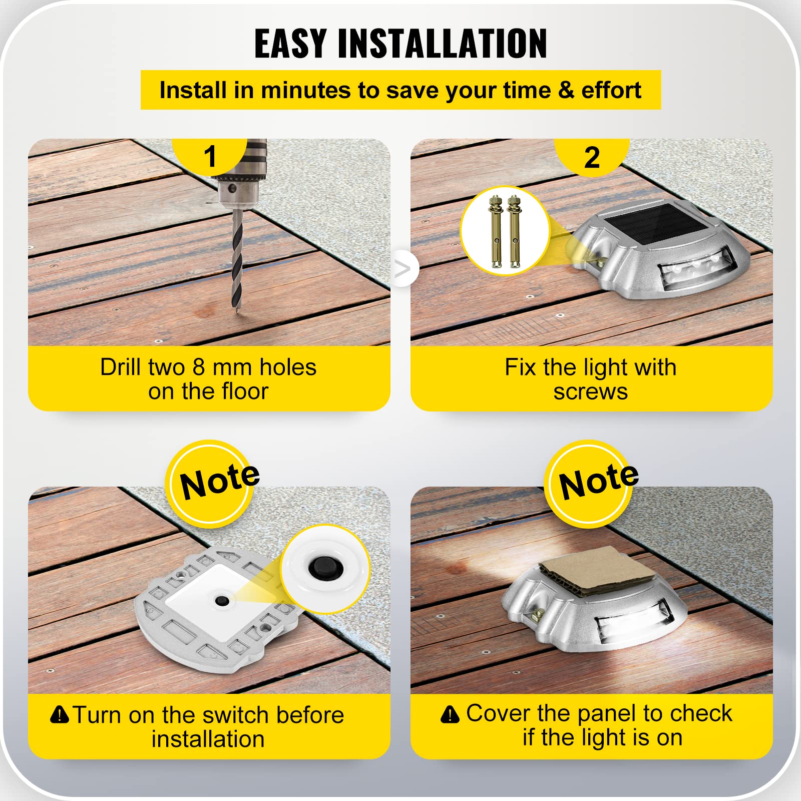 Happybuy 16-Pack Solar Driveway Lights - Bright White Outdoor Waterproof Wireless Solar Deck Lights with 6 LEDs for Path, Garden, Walkway, Sidewalk & Steps | Perfect for Driveway Marking, Landscape Lighting & Night Safety