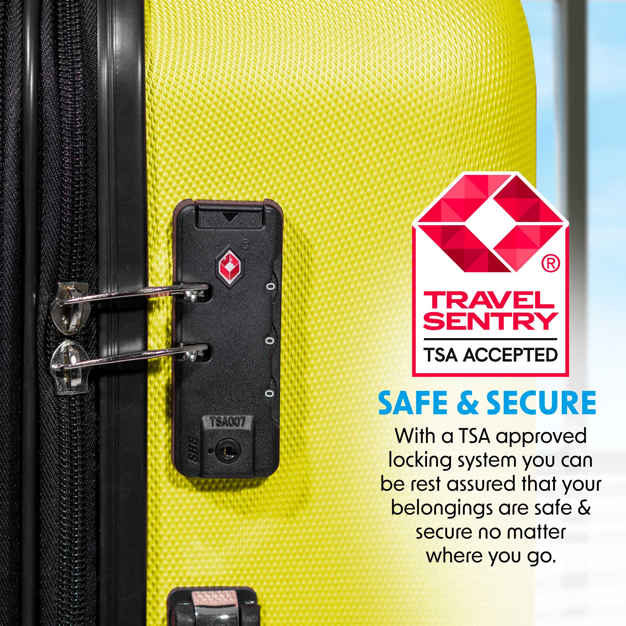 3 Piece Lightweight ABS Luggage Set with TSA Lock - Yellow (DL124) - Perfect for Travel, Business Trips & Vacations