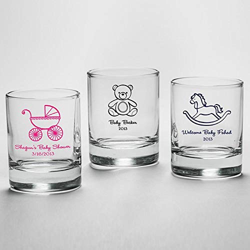 Personalized 2 oz. Shot Glass and Votive Holder Set - 96pcs White Bulk Party Favors for Baby Showers, Weddings & DIY Decor - Custom Text Designs for Drinking Glasses and Candle Holders