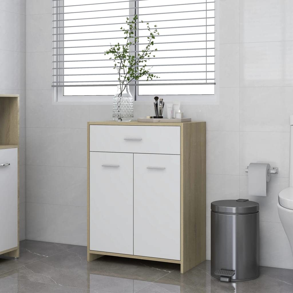 Sywamol Bathroom Furniture Set - White & Sonoma Oak Storage Cabinet 23.6