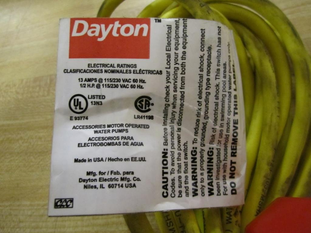 Dayton 3BY81 High Temperature Float Switch - Ideal for Water Tanks, Pools, and Industrial Liquid Level Control