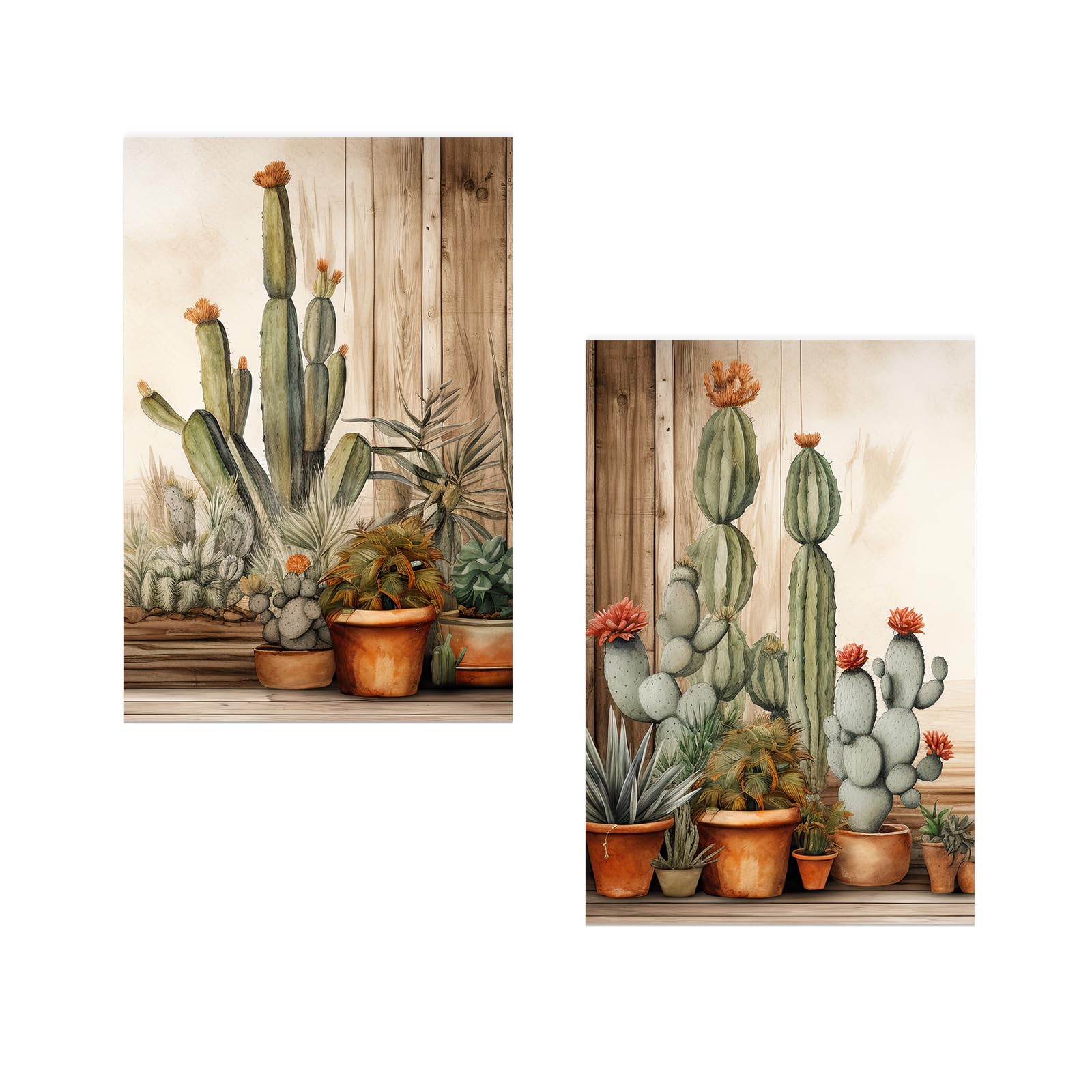 DOARTDO 2-Piece Cactus Canvas Wall Art - Desert Green Plant Succulent Painting, Boho Mexican Bathroom Decor (24x36 Inch x2, Cactus-3) | Perfect for Living Room, Bedroom, Office & Southwestern Home Decor