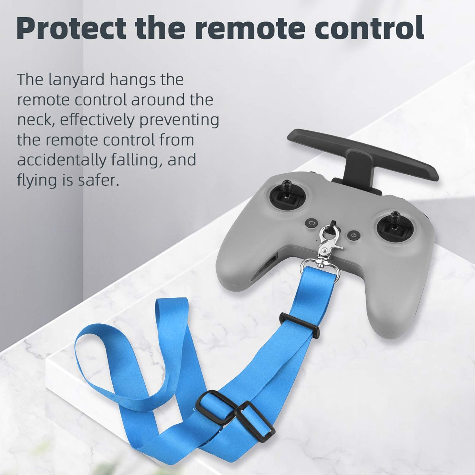 VGEBY Drone Remote Controller Neck Strap - Adjustable Safety Lanyard for FPV Combo & Smart Controllers (Blue) - Perfect for Aerial Photography, Racing Drones & Outdoor Adventures