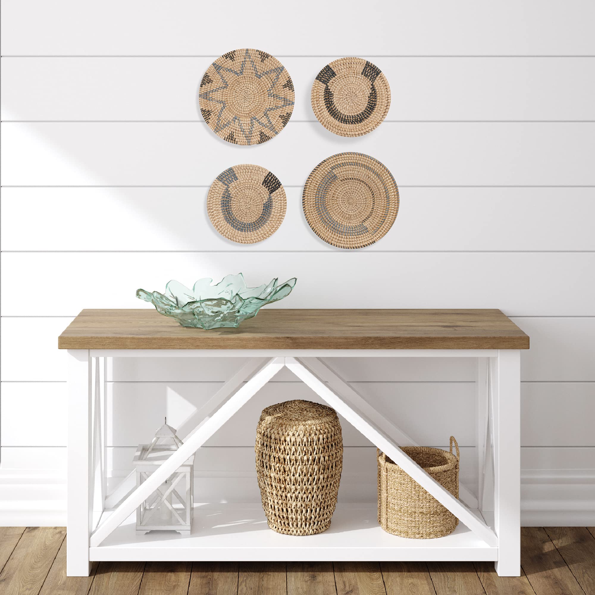All Across Africa Boho Wall Plate Set of 3 - Natural Raffia Woven Wall Basket Decor with Easy Hang Loops, Dark Gray Castlerock | Perfect for Living Room, Bedroom, or Office Boho Decor