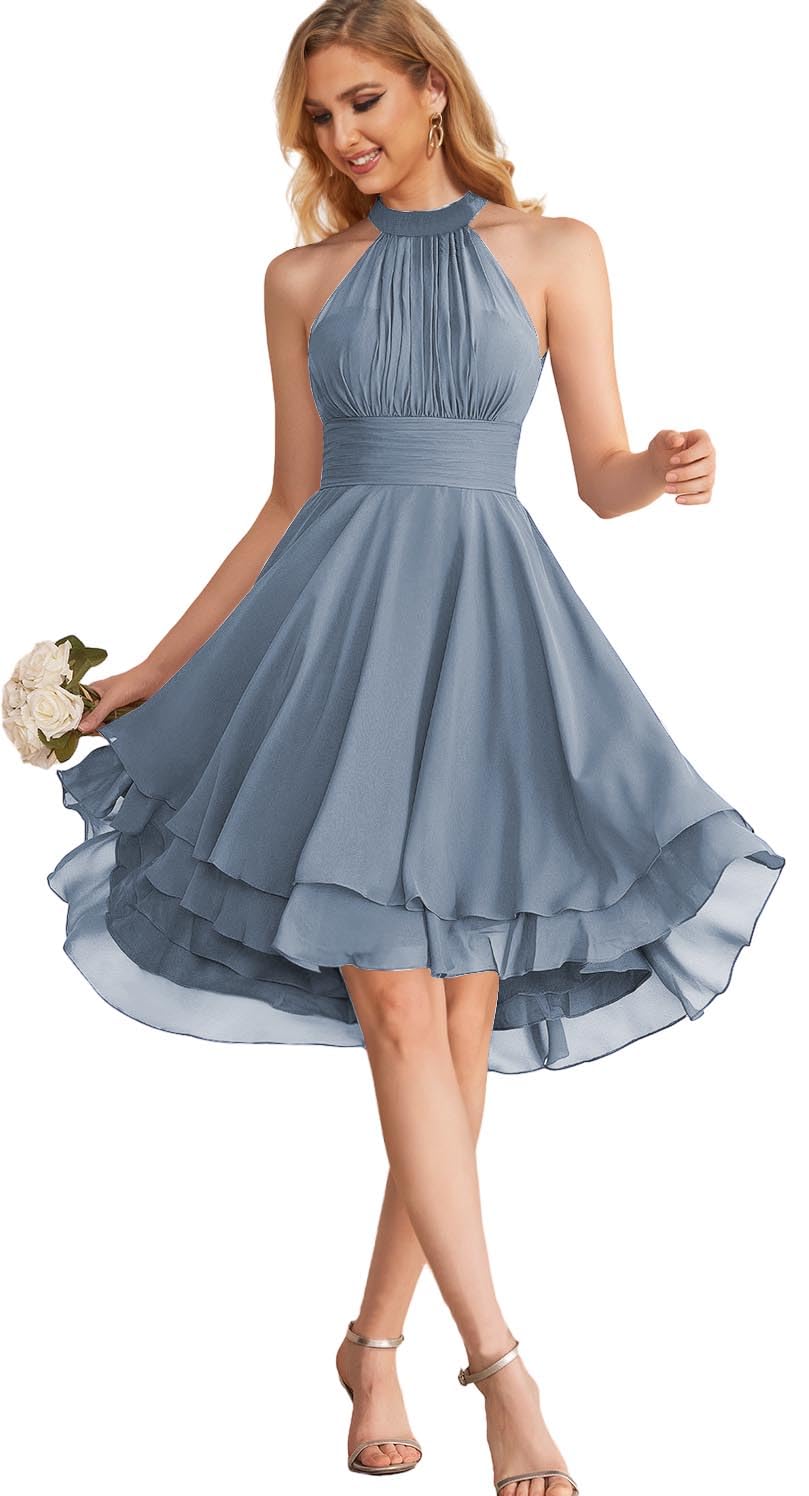 Elegant Chiffon Bridesmaid Dress - Short High-Low Formal Gown with Tiered Corset for Women | Perfect for Weddings, Evening Parties & Special Occasions