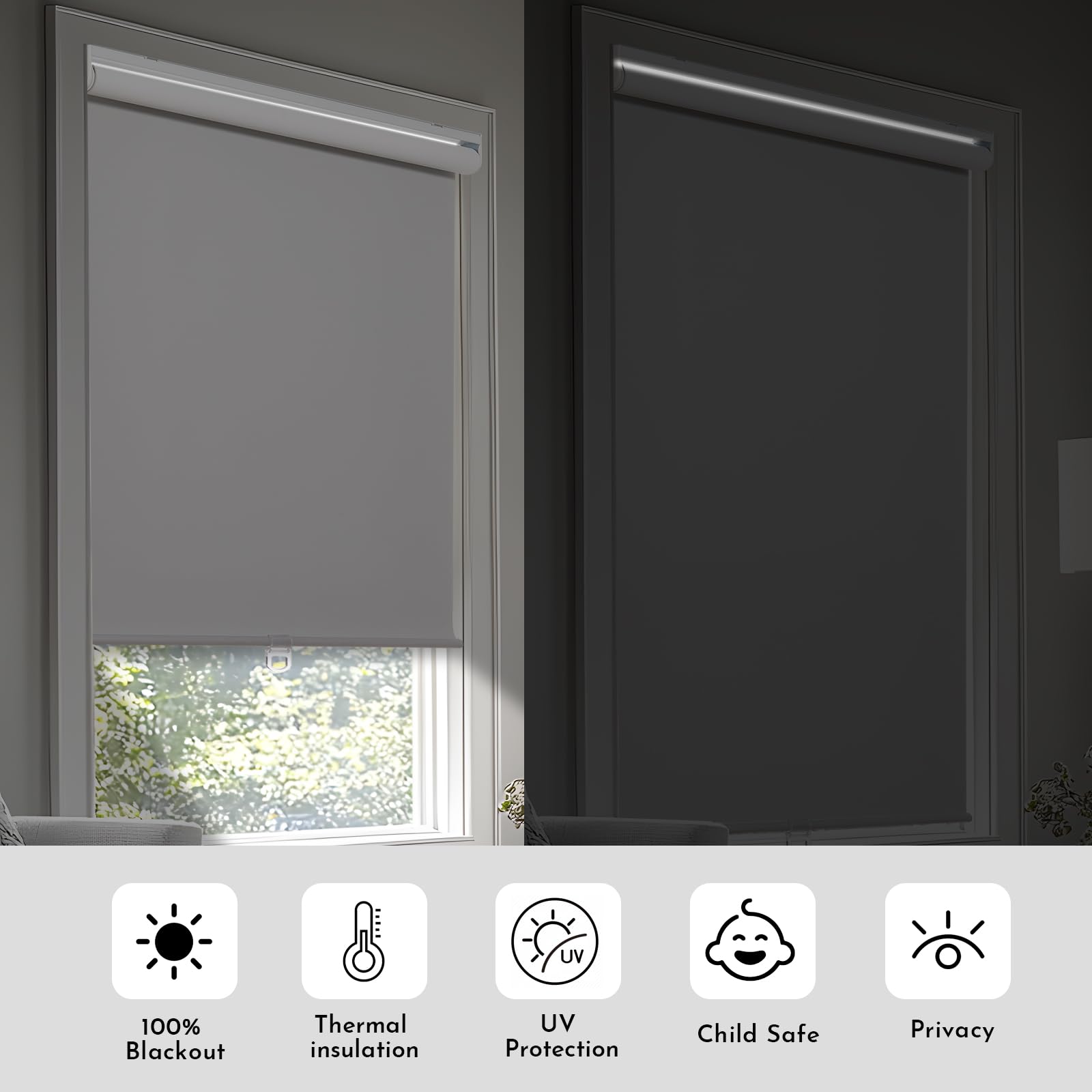 Persilux Cordless Blackout Roller Shades - UV Protection, Energy Saving for Home & Office (47