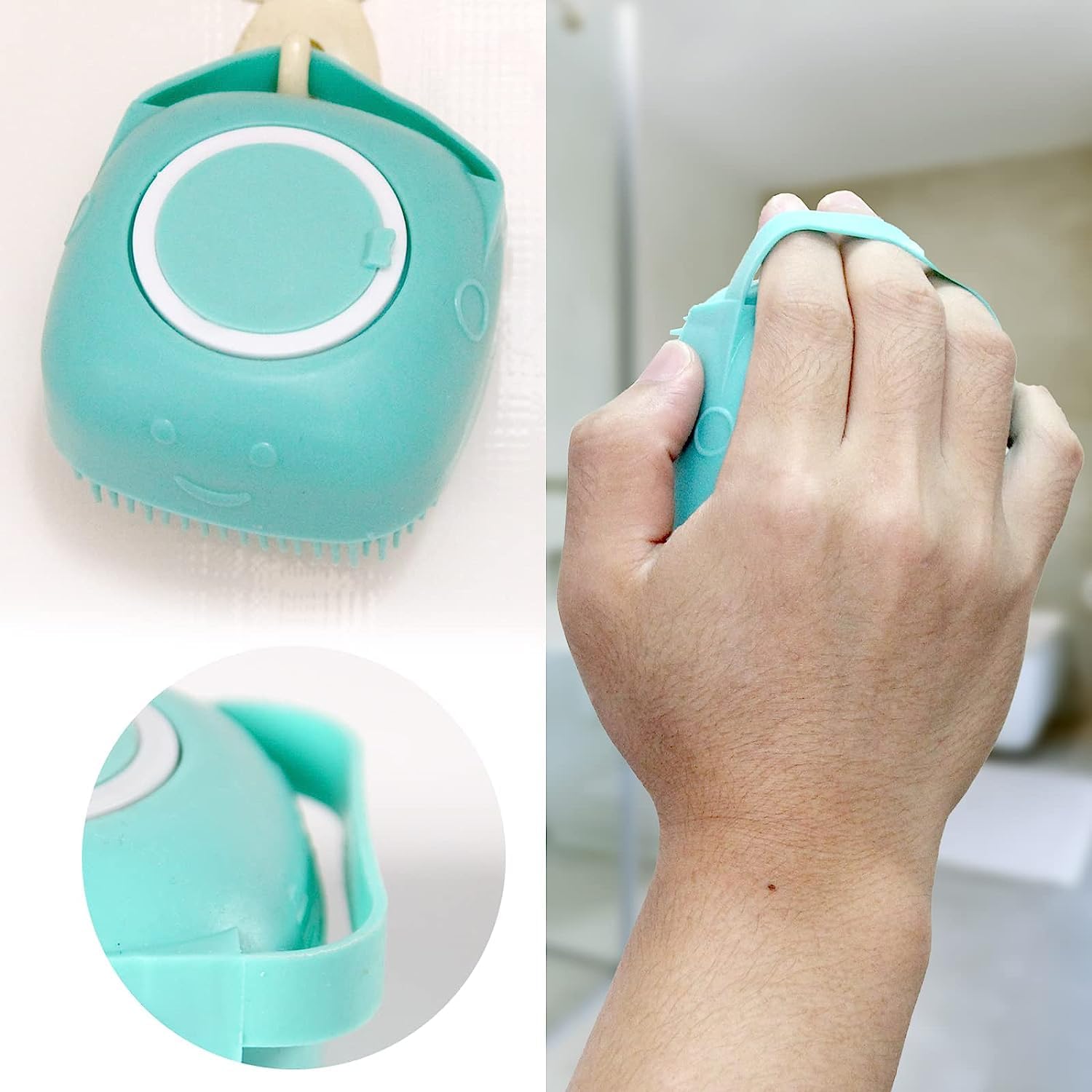 ABDobariya 2-in-1 Silicone Bath Brush with Soap Dispenser - Exfoliating Body Scrubber & Shampoo Massage Brush for Shower, Bath & Spa - Gentle Silicone Loofah for Sensitive Skin (Mint Green) - Perfect for Relaxing Bath Time, Deep Cleansing & Skin Exfoliation