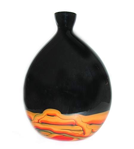 Black and Orange European Art Glass Eclipse Vase - Handmade Decorative Vase for Home Decor, Wedding Centerpiece, or Luxury Gift