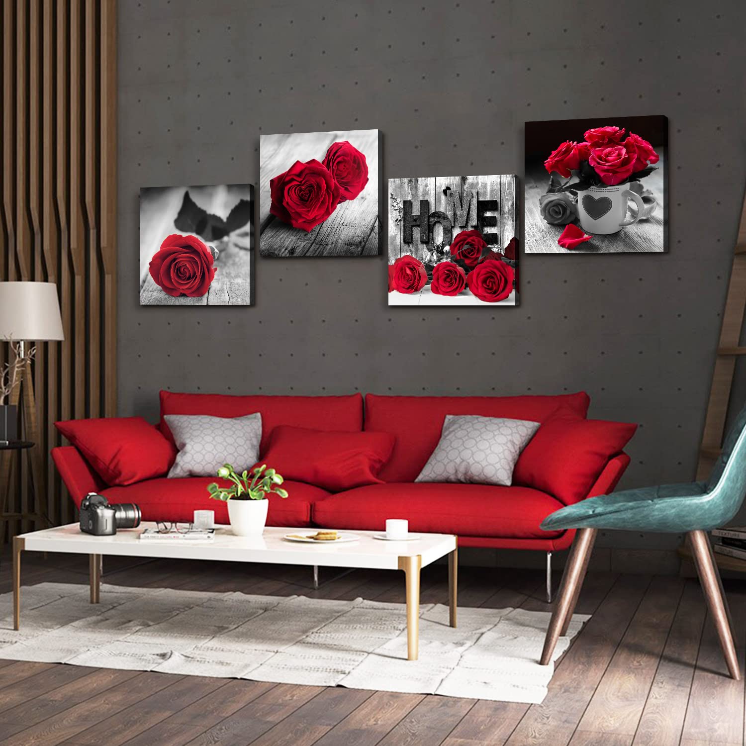 Red Rose Wall Art Set - 4 Pcs 20x20