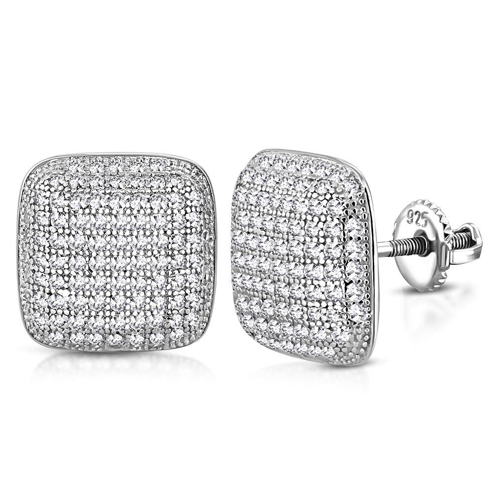 925 Sterling Silver Cushion Square White Clear CZ Screw-Back Stud Earrings for Women | Hypoallergenic Fashion Jewelry | Perfect for Parties, Weddings & Everyday Wear