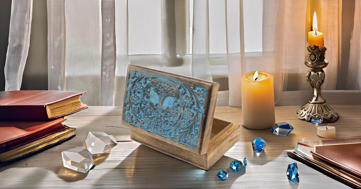 Handmade Tree of Life Wooden Jewelry Box - Blue Decorative Treasure Chest with Lock | Jewelry Organizer, Watch Box & Keepsake Storage | Perfect Birthday Gift for Women, Brides & Anniversary | Home Décor & Jewelry Display