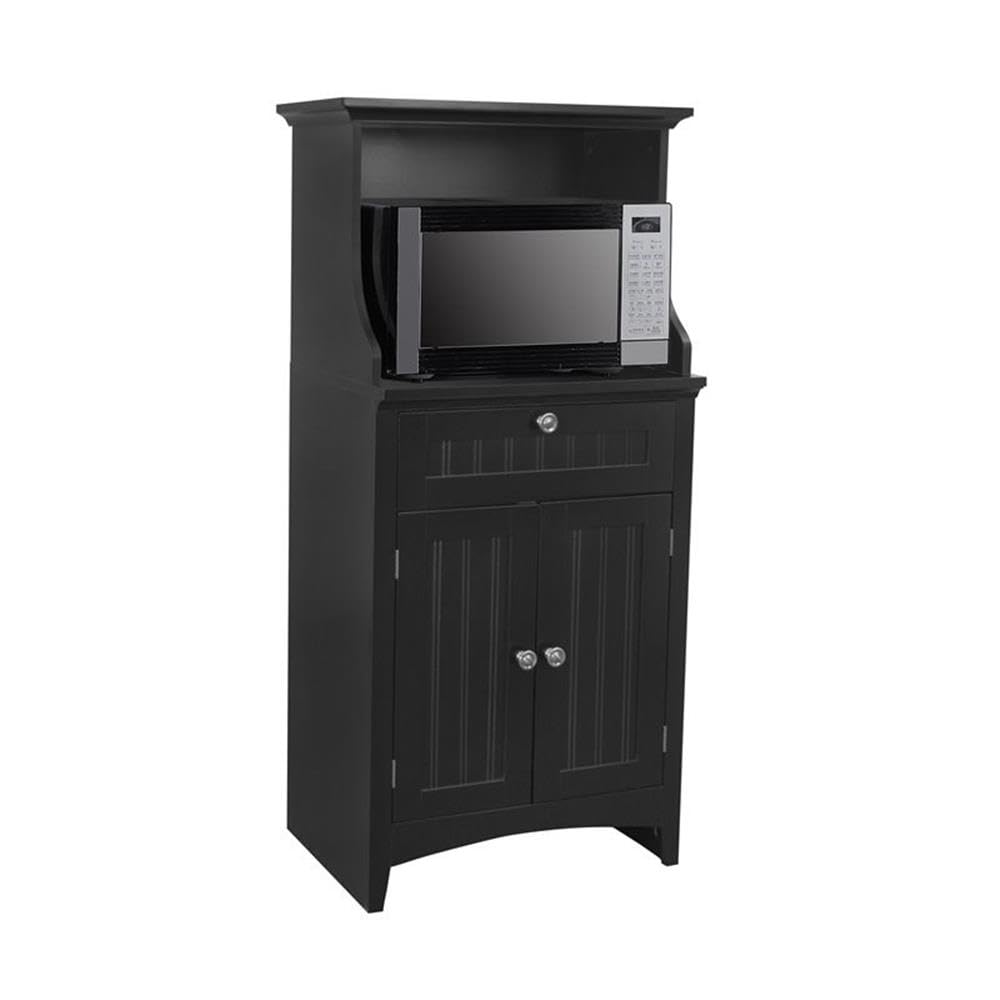 Black Microwave & Coffee Maker Utility Cabinet with Drawer - Compact Storage Solution for Home & Office - Perfect for Small Spaces, Kitchens, Break Rooms & Dorm Rooms