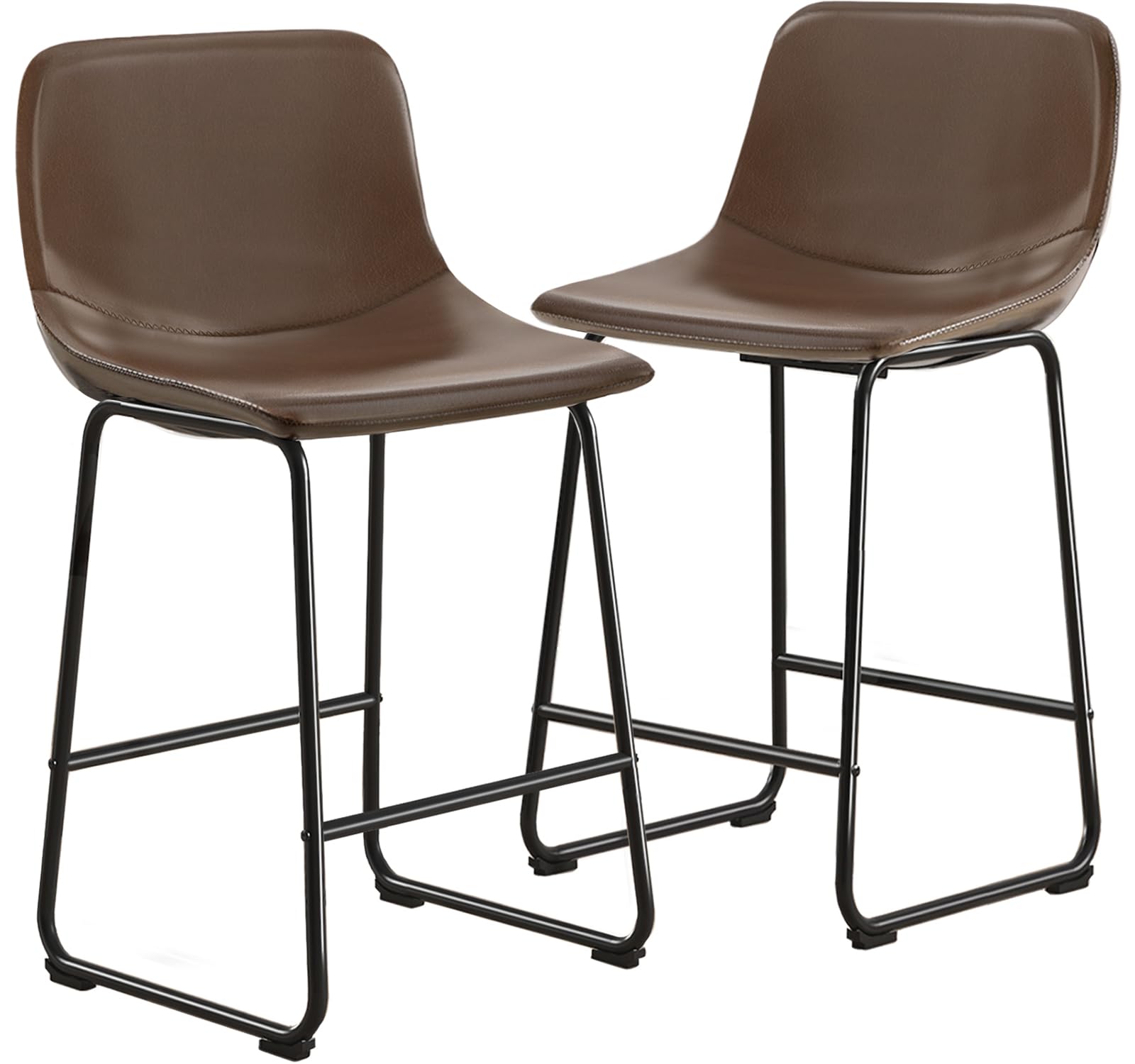 TAVR 24 Inch Counter Height Bar Stools Set of 2 - 500 lbs Weight Capacity, Armless Metal Leg Bar Chairs with Soft Backrest for Kitchen Island, Coffee Shop, Restaurant & Home Bar - Brown Modern Stools for Dining & Entertaining