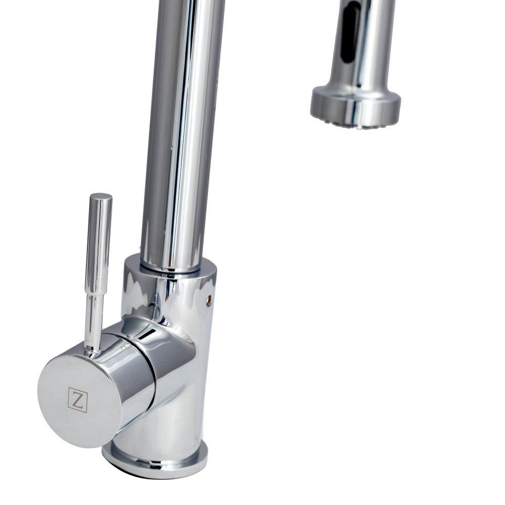 ZLINE Apollo Pull Down Spring Single Handle Chrome Kitchen Faucet - Modern High Arc Design for Easy Dishwashing & Food Prep (APL KF CH) | Perfect for Residential & Commercial Kitchens
