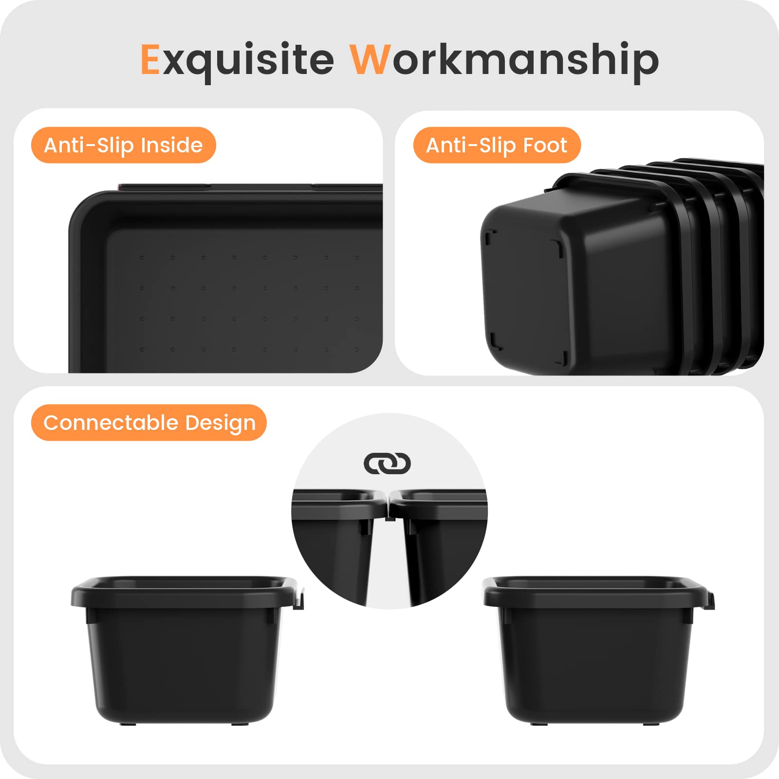 A-LuGei Plastic Black Desk Drawer Organizer - Bathroom Storage Bin & Makeup Organizer for Vanity, Office, Pantry - Perfect for Cosmetics, Utensils & Tools Organization (Home & Office Use)