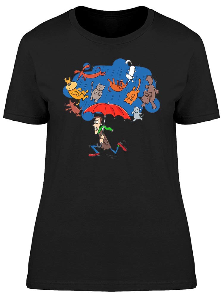 Funny Cats & Dogs Raining Graphic T-Shirt for Women - Cute Pet Lover Tee for Casual Wear & Gifts
