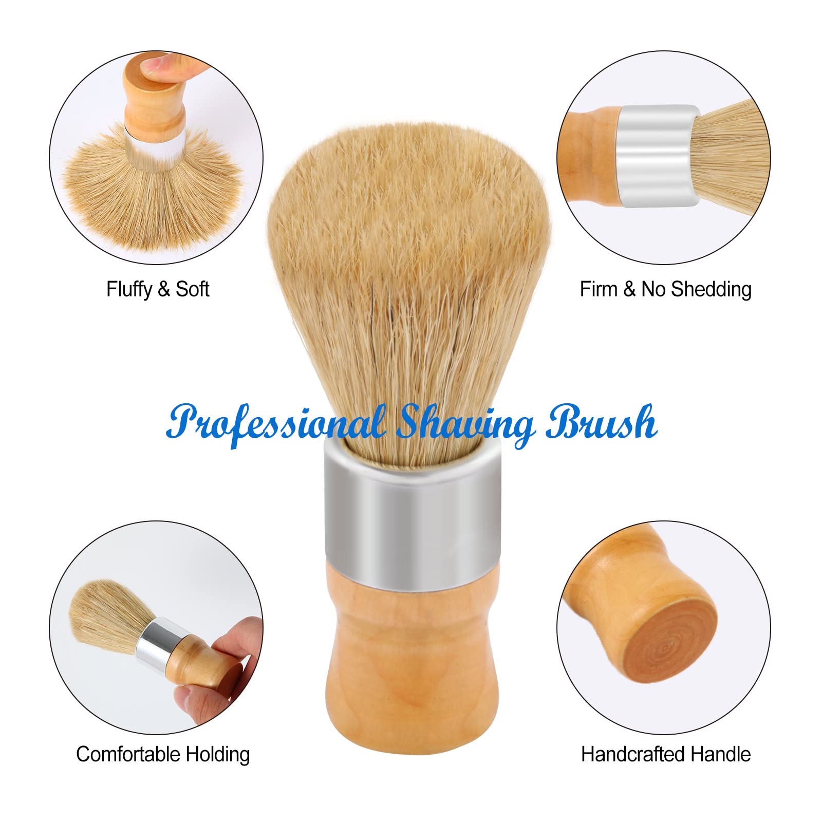 Premium Genixart Shaving Brush Set - 2 Pack Natural Bristle Shave Brushes for Men, Luxury Grooming Kit for Father/Boyfriend/Husband Gift - Perfect for Wet Shaving, Beard Care & Travel Essentials