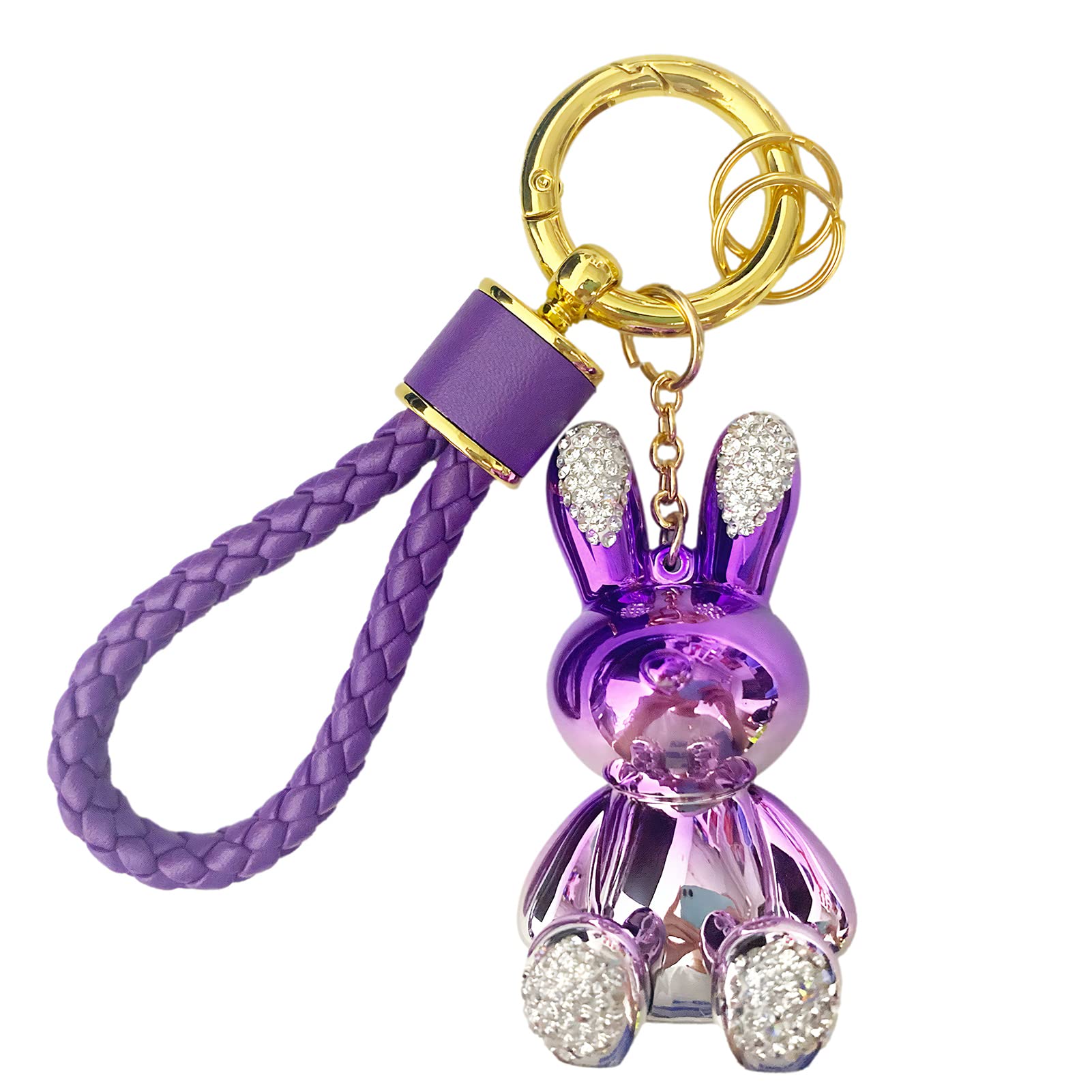 Cute Gradient Color Rabbit Keychain - Bunny Key Ring for Women, Metal Car Accessories & Bag Charm Pendant - Perfect for Keys, Purses, Backpacks and Gift Giving