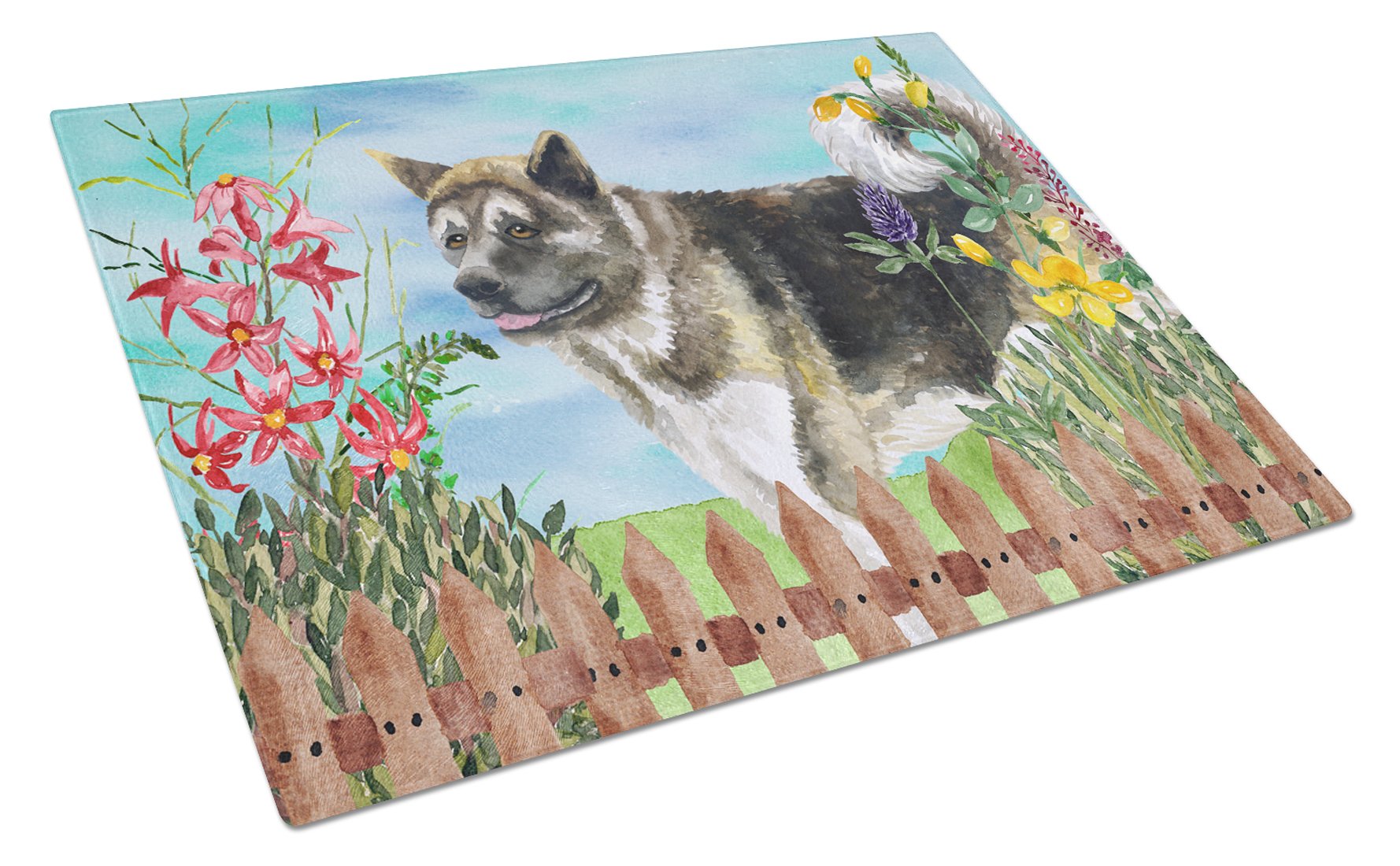 American Akita Spring Glass Cutting Board - Large Decorative Tempered Glass Kitchen Chopping & Serving Board (12x18 Inch) - Perfect for Food Prep, Charcuterie Displays & Home Decor