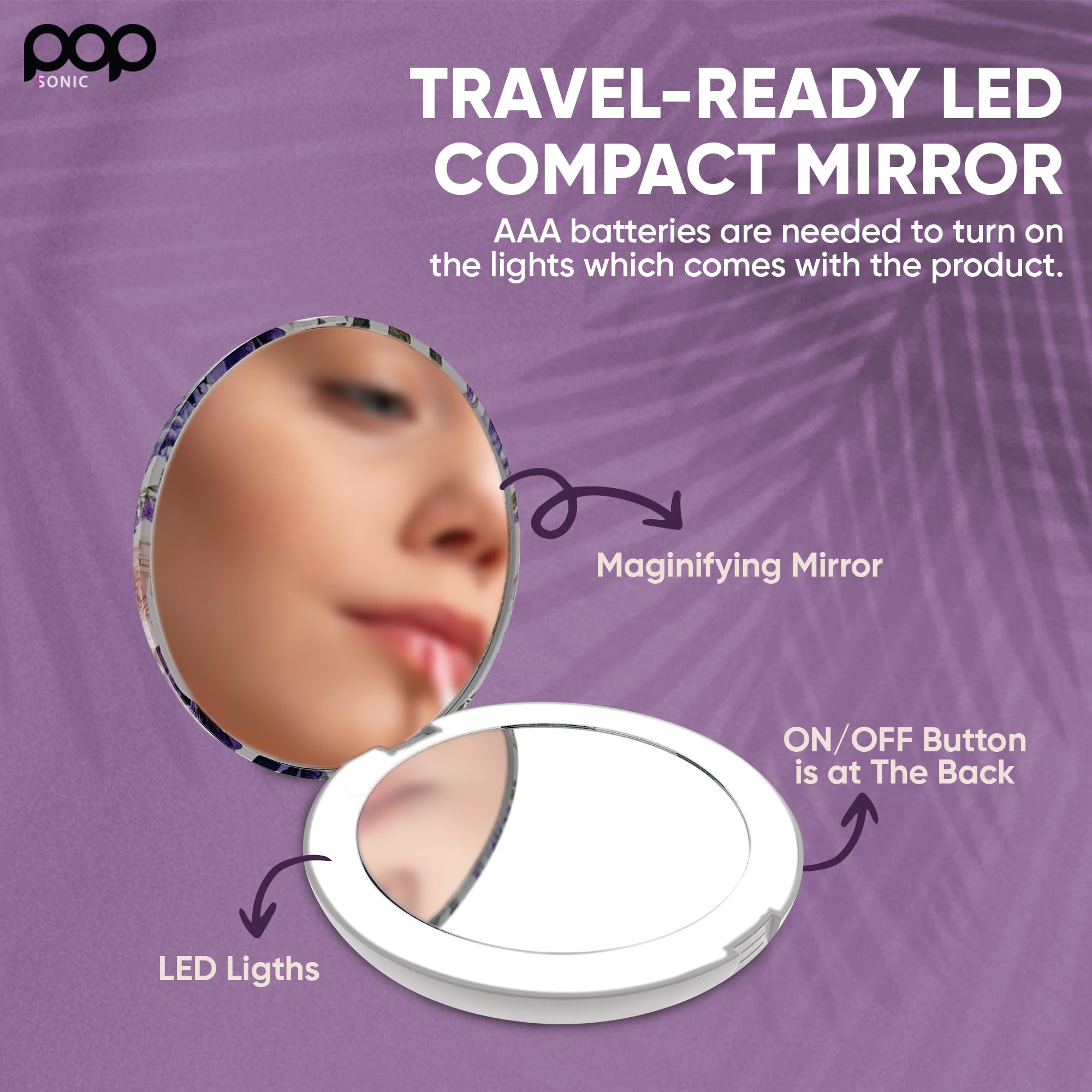Circle LED Compact Mirror with Adjustable Brightness - 1x/5x Magnifying Travel Makeup Mirror with LED Lights (Floral) - Perfect for Home, Travel & Professional Makeup Application