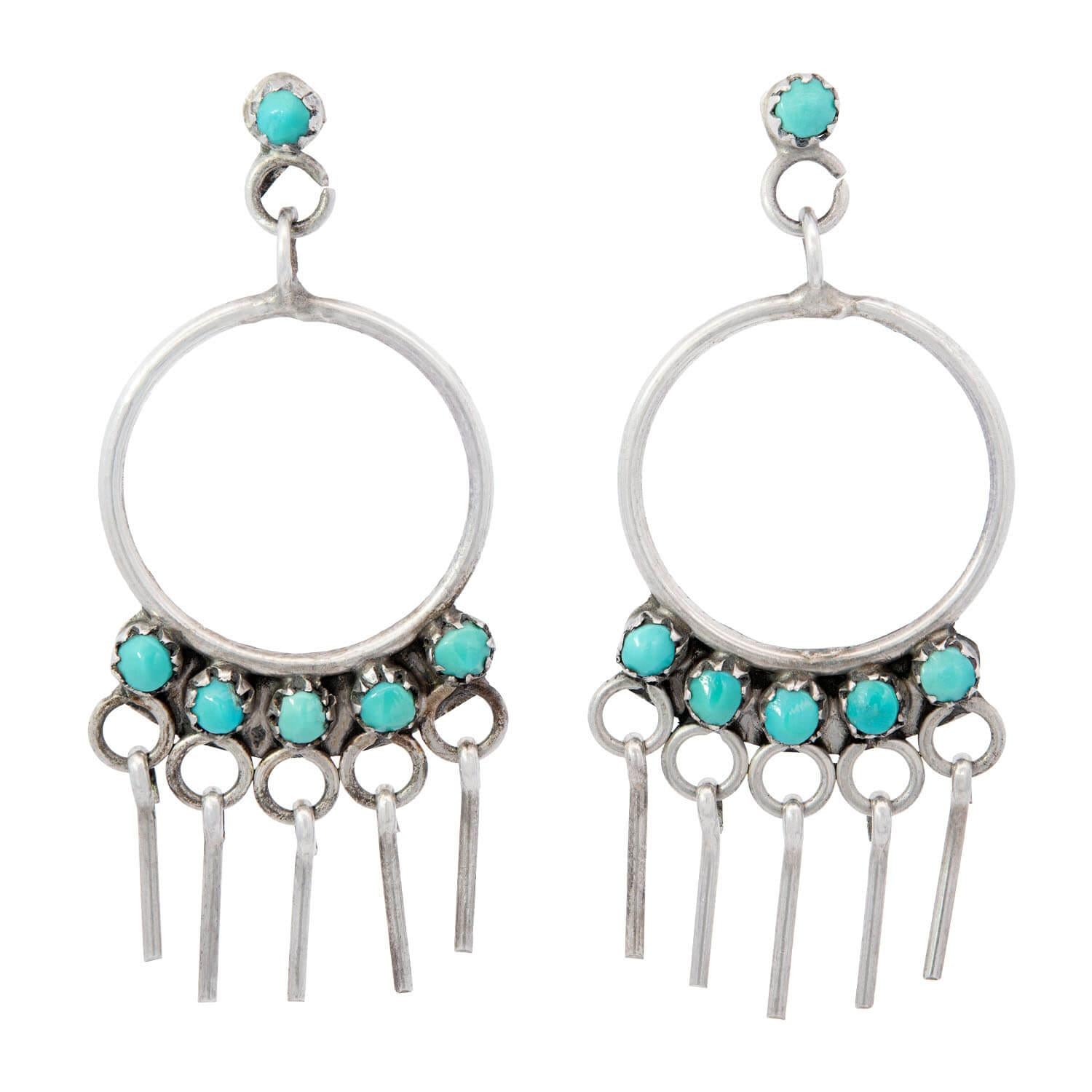 Vintage Sterling Silver Turquoise Hoop Earrings for Women - Handmade Southwest Native American Style Jewelry - Perfect for Boho, Festival & Everyday Wear