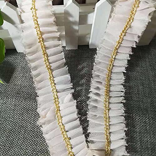SELCRAFT 1 Yard Gold Embroidery Lace Fabric - 4.5cm Wide Chiffon Guipure Lace Trim for Sewing, Clothing, Crafts & DIY Projects - Light Pink (Item #793) - Perfect for Wedding Dresses, Home Decor, Scrapbooking & Costume Design