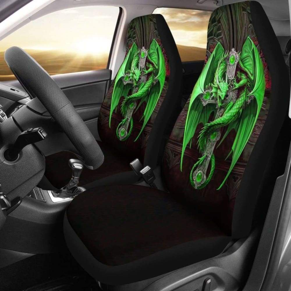 2Pcs Green Dragon Car Seat Covers - Universal Fit for Cars, Trucks & SUVs - Premium Protection & Style (Model 103709) | Perfect for Daily Commute, Road Trips & Pet Protection